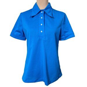 70s Vintage Deadstock Blue Catalina Polyester Short Sleeve Polo Neck Top Size L